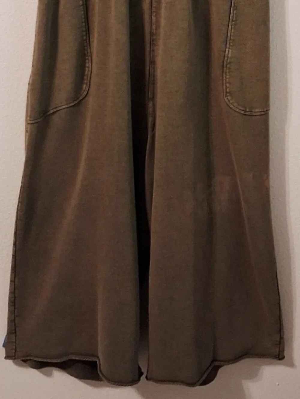 Free People Intimatley Olive Oversized Hoodie Jumpsuit Size XS Wide Leg Raw Edge